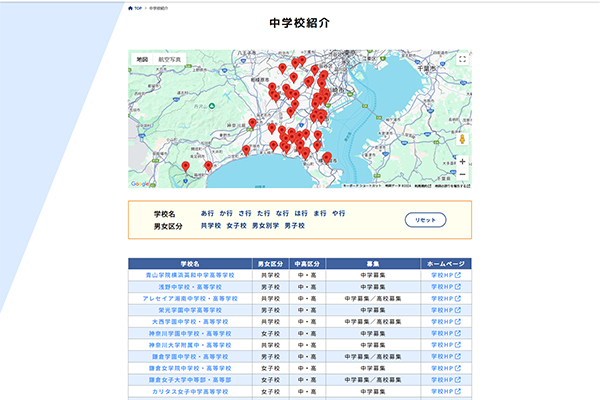 学校紹介ページの学校一覧